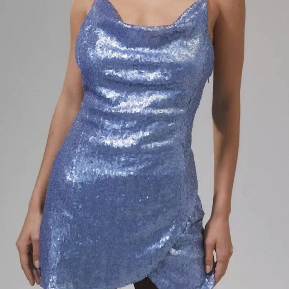 053 Urban Outfitters A List Blue Sequin Neck Mini Dress Sizes Avail XS & Small